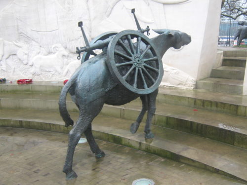 The mule at the Animals at War Memorial in London.
