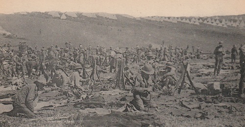 British troops in camp - probably Lembet Road in 1916. From a French postcard in Robin Braysher's collection.
