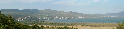 Photograph - Lake Doiran and the high ground held by the Bulgars. © Harry Fecitt