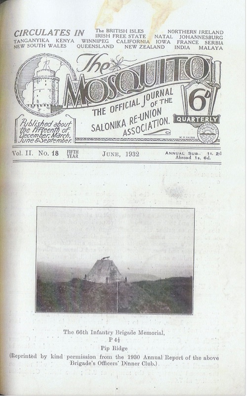 The Mosquito from June 1932 showing the 66th Brigade Memorial on Pip Ridge