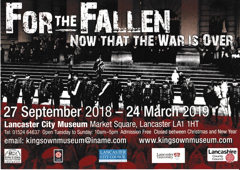 Flyer for the "For the Fallen' exhibition at the King's Own Museum, on until 24 March 2019.