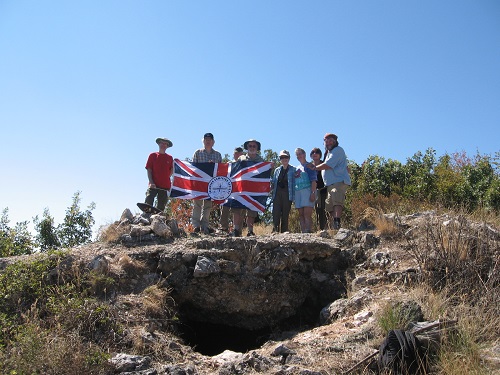 Photograph: SCS tour group at the 'Devil's Eye' on Grand Couronné, a key feature of the Doiran battlefied. Photograph taken by SCS Chairman, Alan Wakefield, in September 2013.