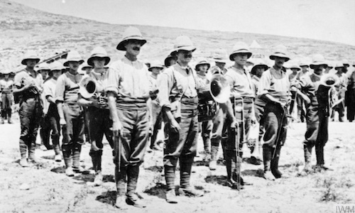 Band of the 12th Battalion, Lancashire Fusiliers at Daudli, summer 1916.