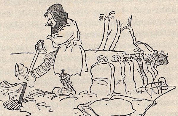 "The Knave of Spades". An illustration by Bruce Bairnsfather from his book, "Bullets & Billets", published in December 1916.