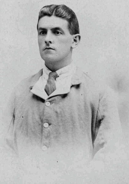 A studio photograph of Fred Braysher, Army Cyclist Corps, in 'Hospital Blues', after his evacuation from Salonika in late 1917; either in Malta or the UK.